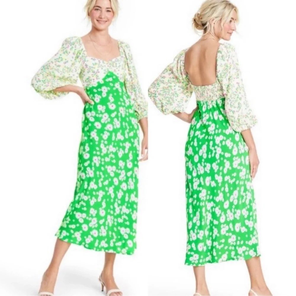 Rixo x Target Daisy Long Sleeve Swing Dress Womens 24W/26W Green Mixed Floral
